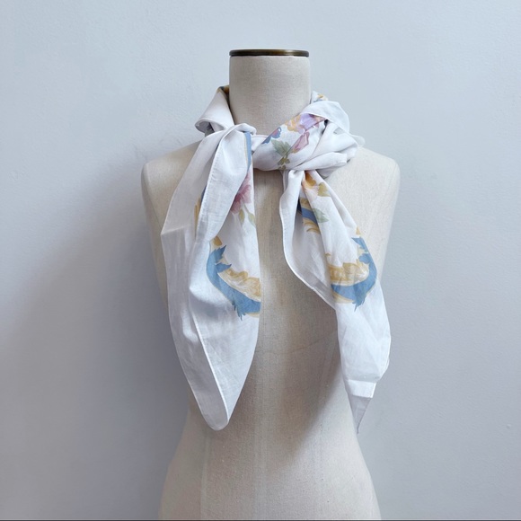 Cotton White Pink Summer Floral Square Scarf Made in Italy - Picture 3 of 9